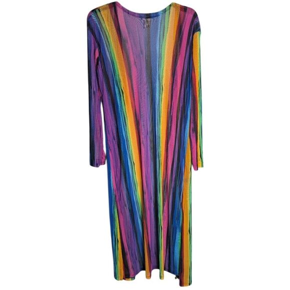 NYC Rainbow Multicolor Striped Stretch Sheer Mesh Duster Open Coverup XL - Picture 3 of 6